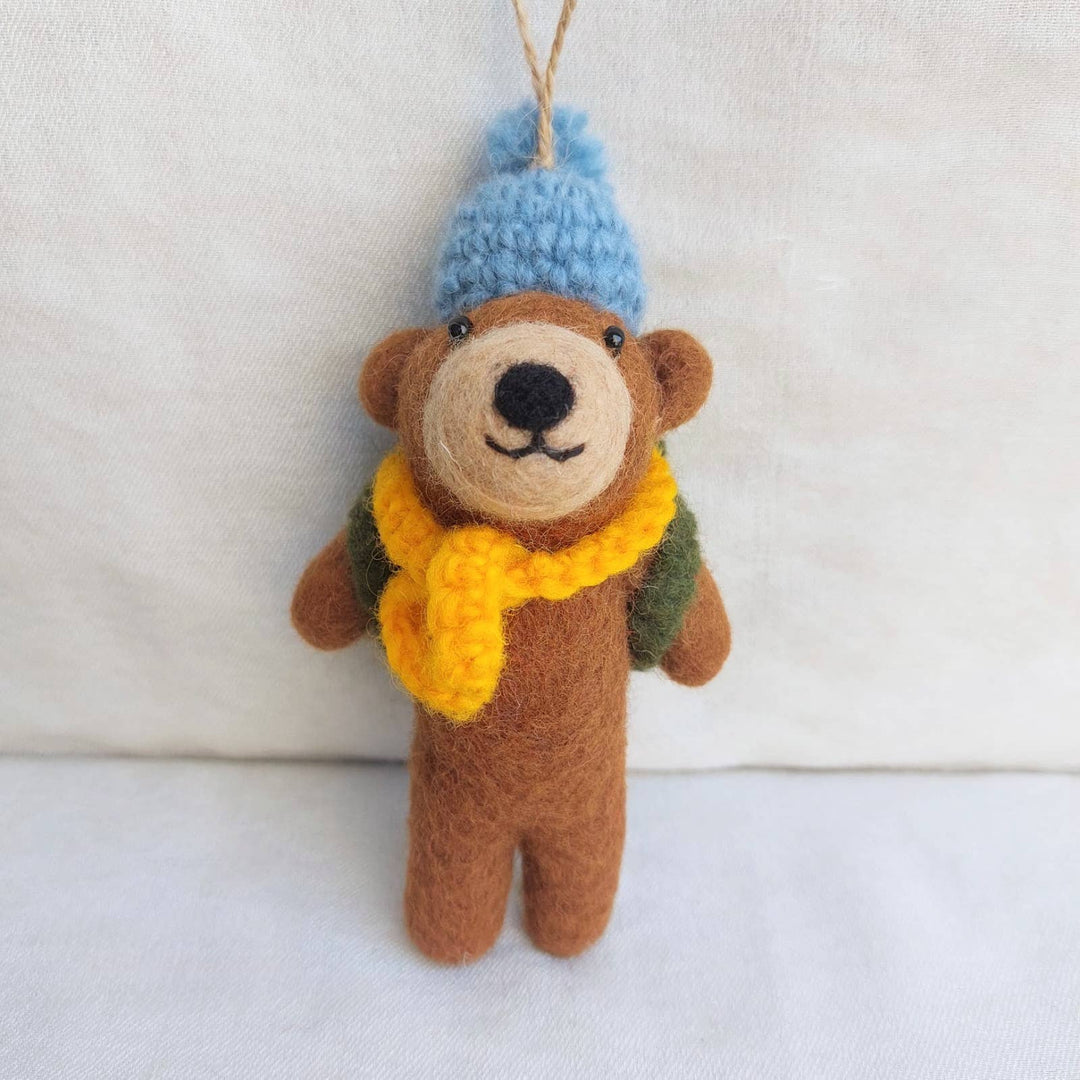 Hiking Bear Felt Ornament