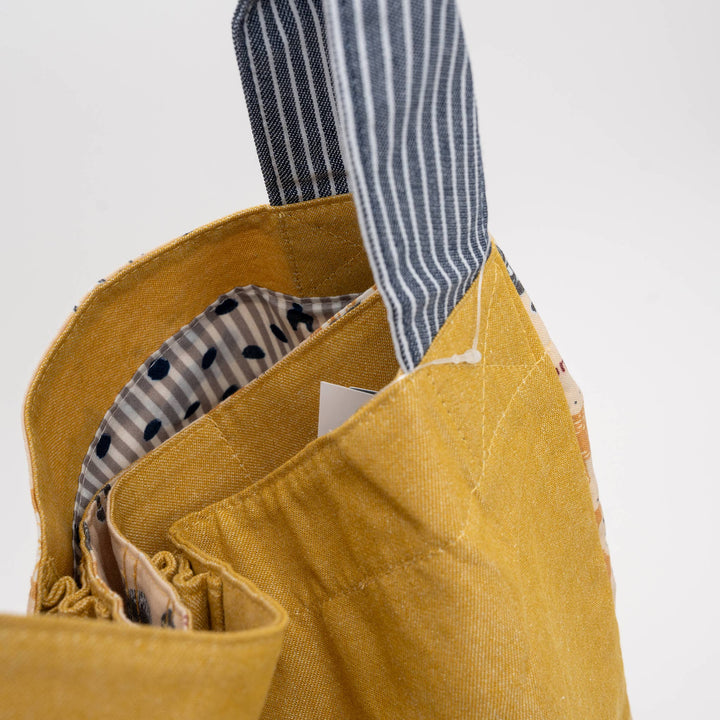 Cats Embroidered Canvas Tote Bag -Yellow