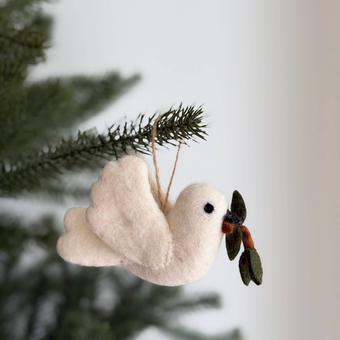 White Dove with Olive Twig Felt Ornament