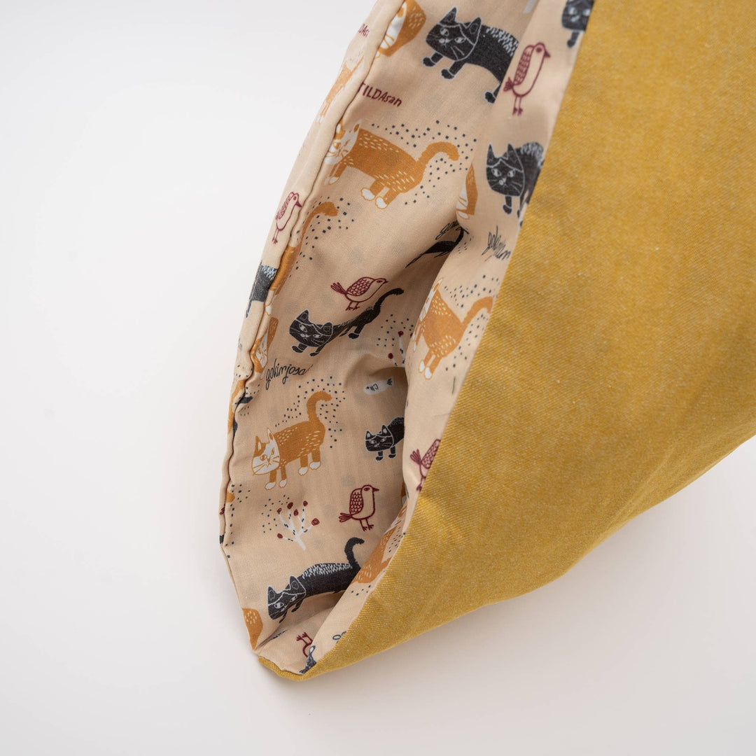 Cats Embroidered Canvas Tote Bag -Yellow