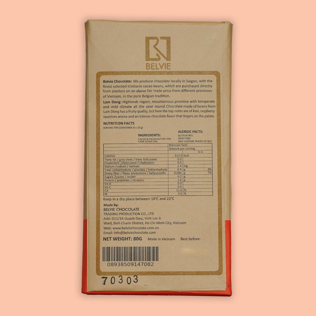 Belvie Dark Chocolate Bar Lam Dong 70% (Single Origin)