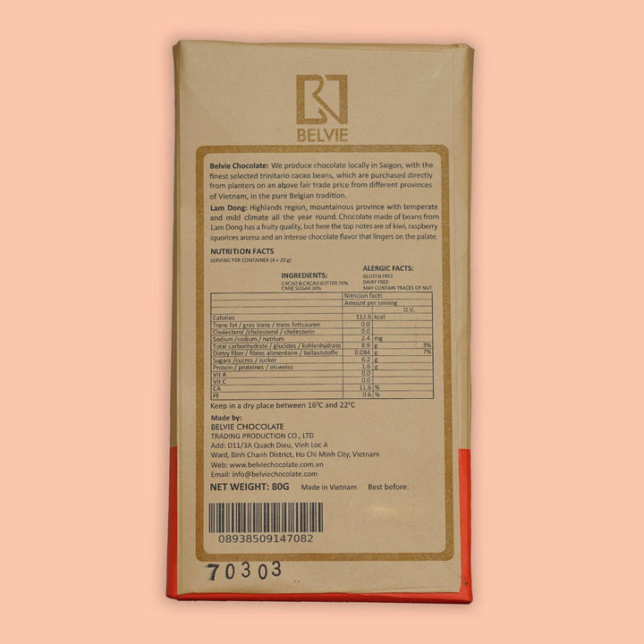 Belvie Dark Chocolate Bar Lam Dong 70% (Single Origin)
