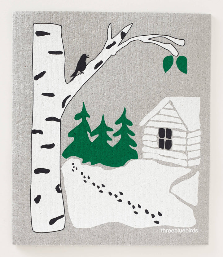 Snowy Cabin Swedish Dishcloth