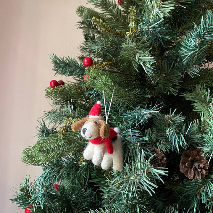 Jack Russell with Christmas Hat Felt Ornament