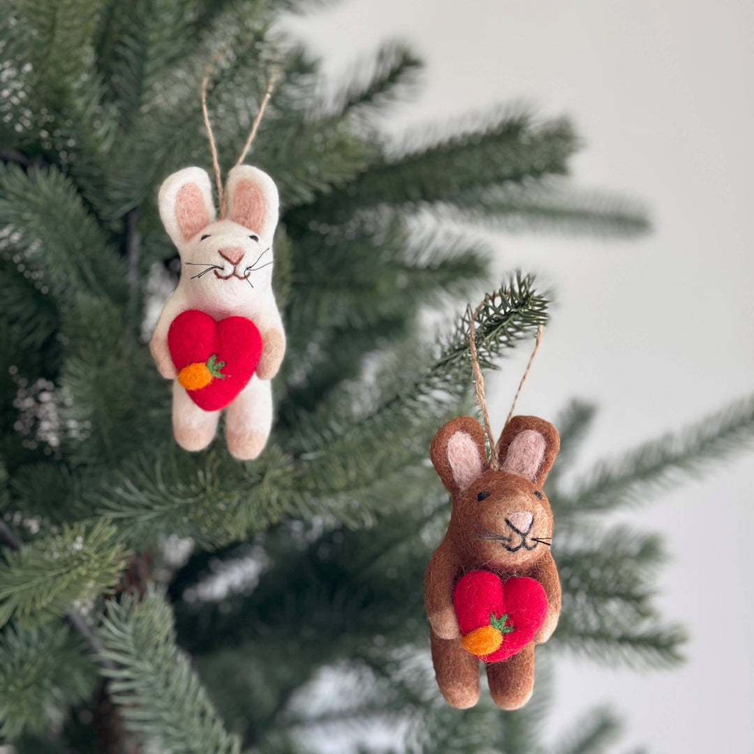 Brown Bunny Holding A Heart Felt Ornament