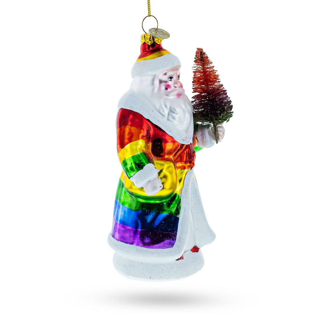 Pride-Inspired Rainbow Santa Glass Ornament