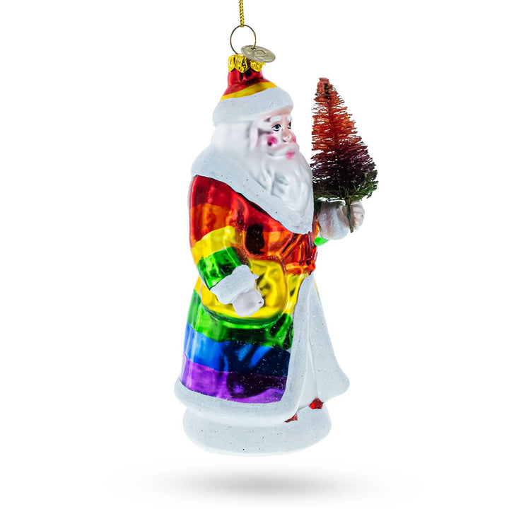 Pride-Inspired Rainbow Santa Glass Ornament