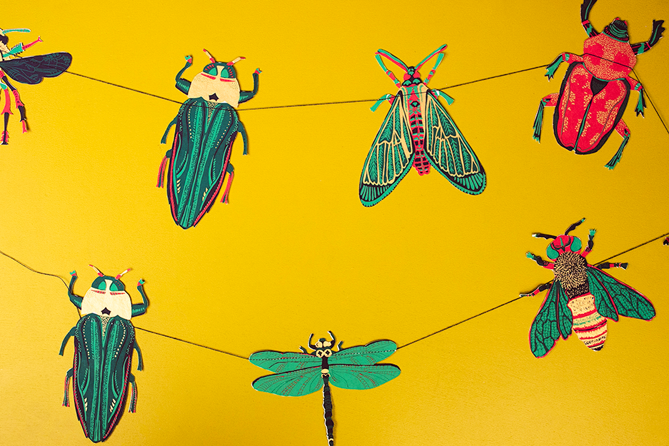 Insect Sewn Paper Garland