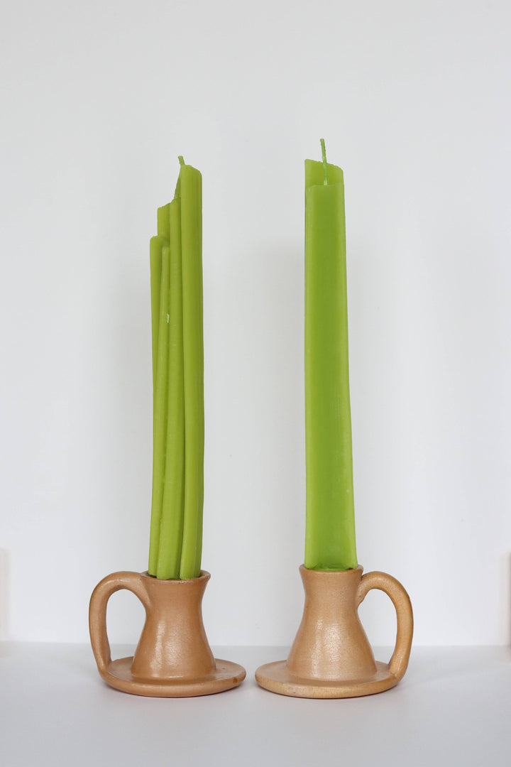 Celery Taper Beeswax Candles - Set of 2