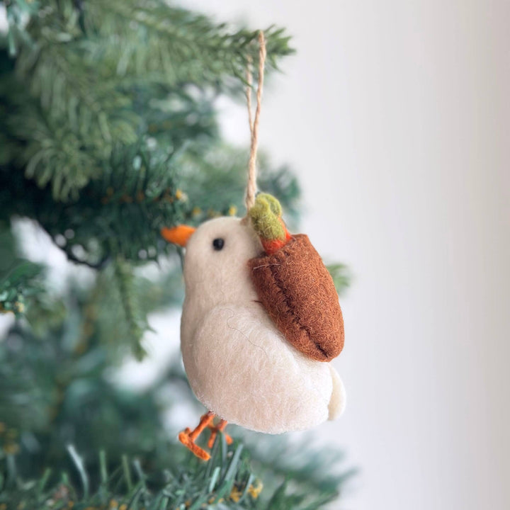 White Bird with Carrot Felt Ornament