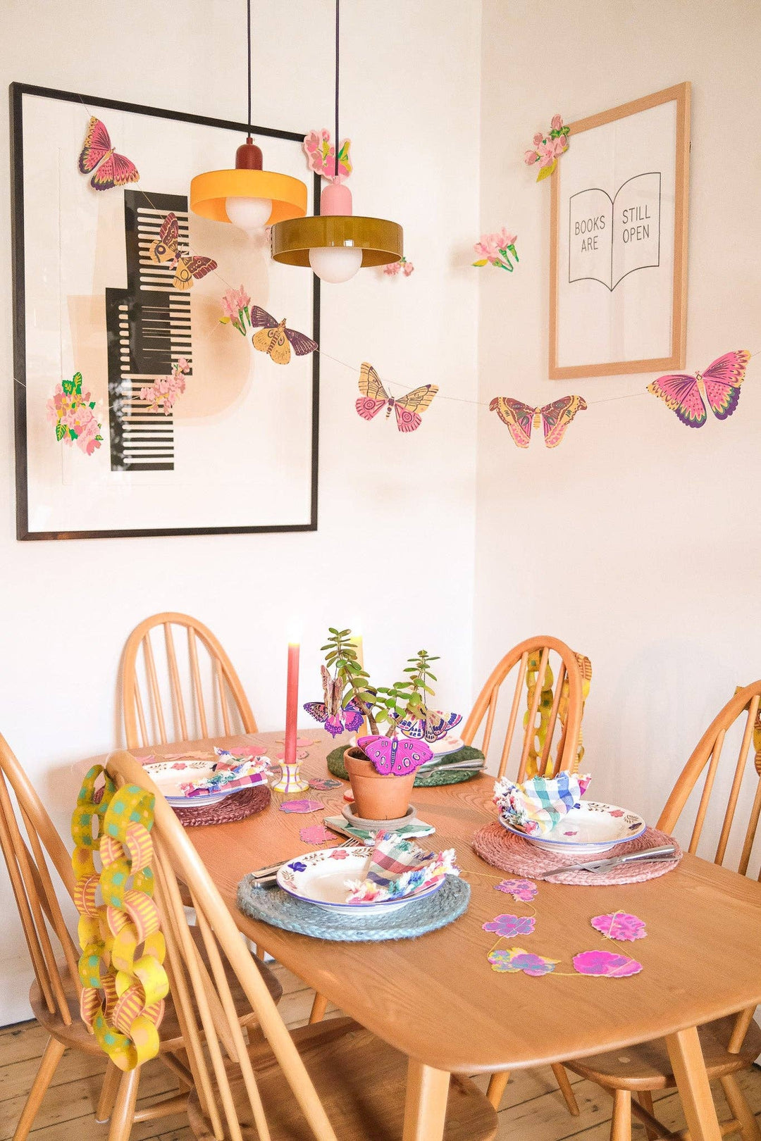 Colorful Butterflies Paper Sewn Garland
