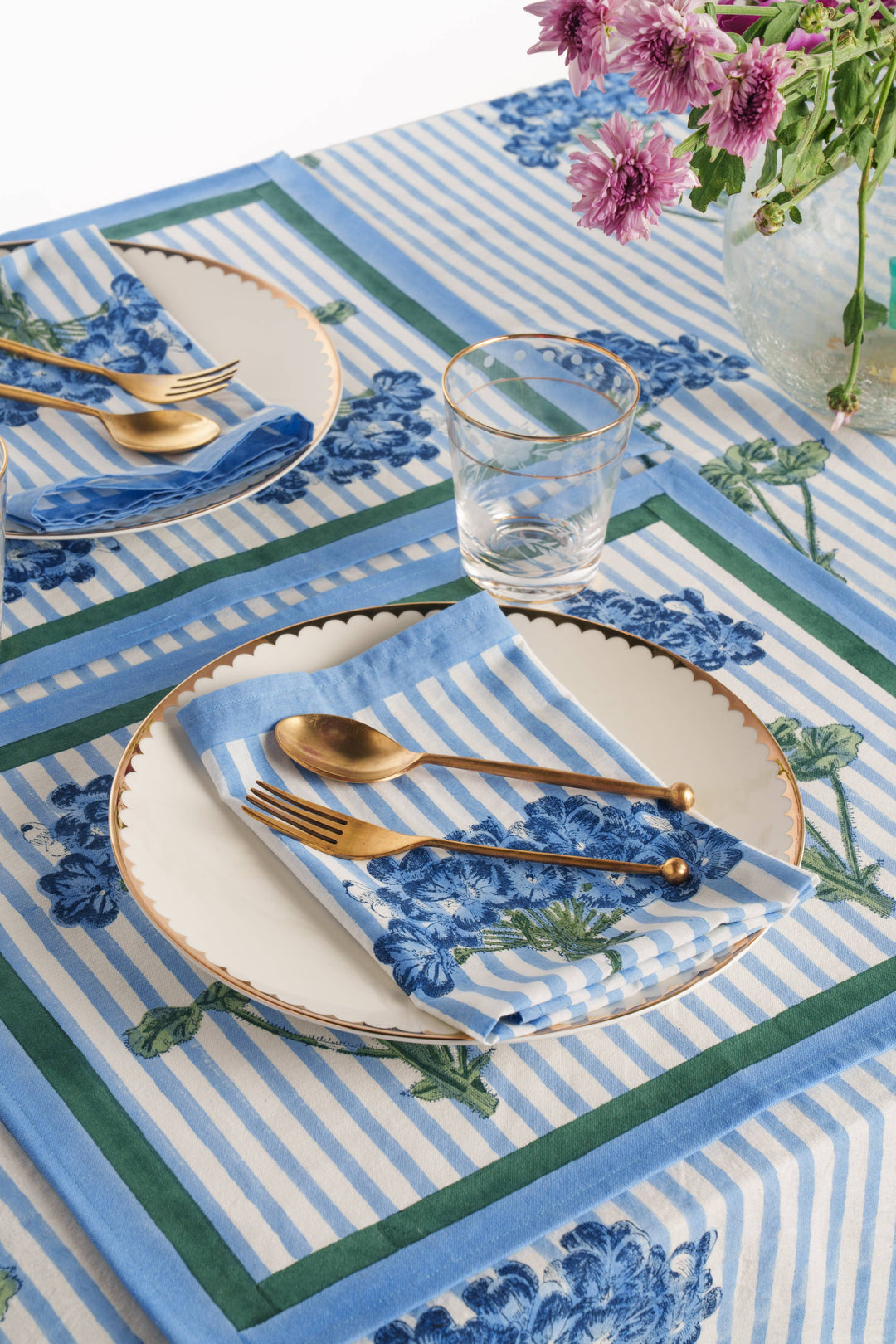 Blue Hydrangea Blockprint Napkins - Set of 4