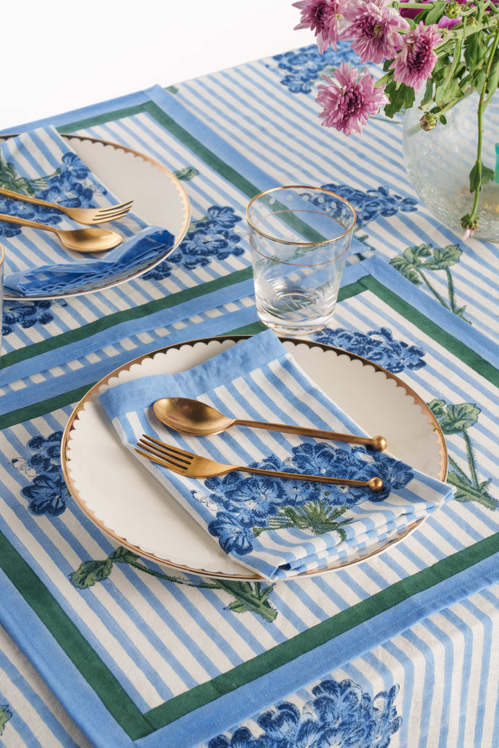 Blue Hydrangea Blockprint Napkins - Set of 4