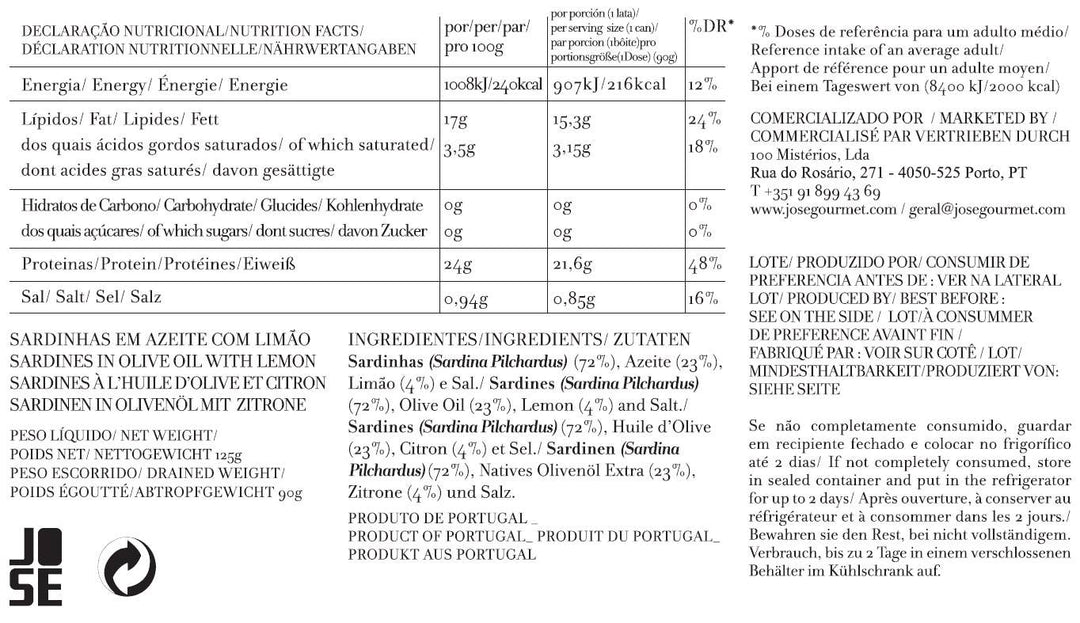 Jose Gourmet Sardines with Lemon and Olive Oil, 125g