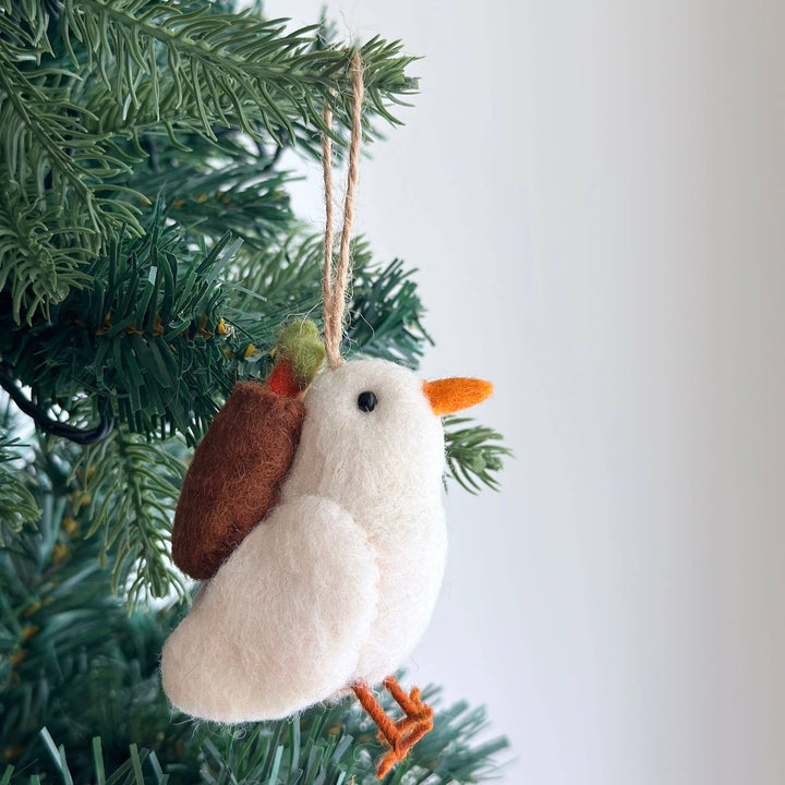 White Bird with Carrot Felt Ornament