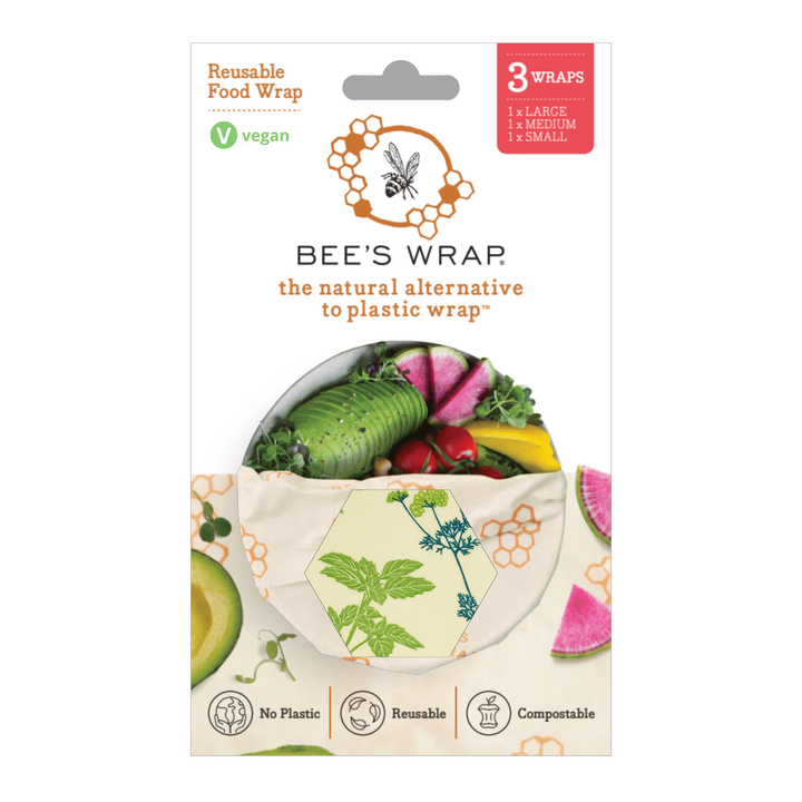 Bee's Wrap Assorted 3 Pack - Herb Garden, Plant Based Vegan Wax