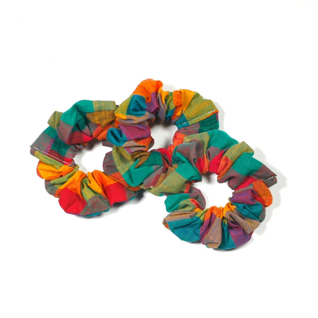 Zero-Waste Scrunchie: Fruit Punch Colorful Buffalo Check Hair Accessory