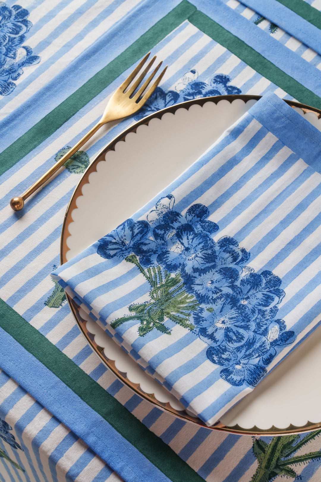 Blue Hydrangea Blockprint Napkins - Set of 4
