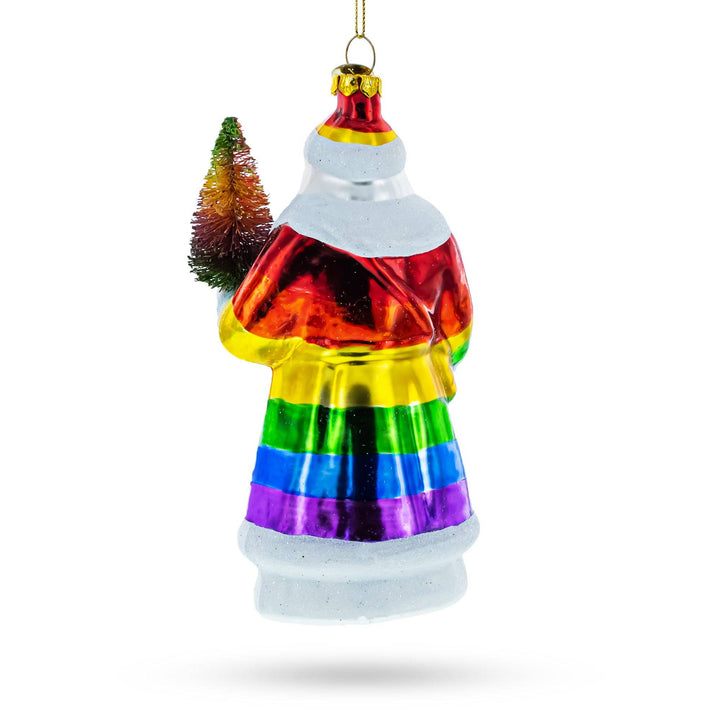 Pride-Inspired Rainbow Santa Glass Ornament