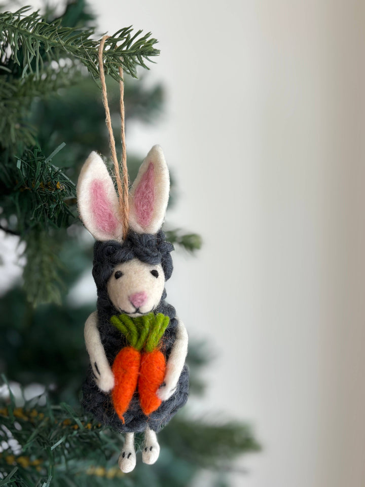 Bunny Sheep with Carrots Felt Ornament