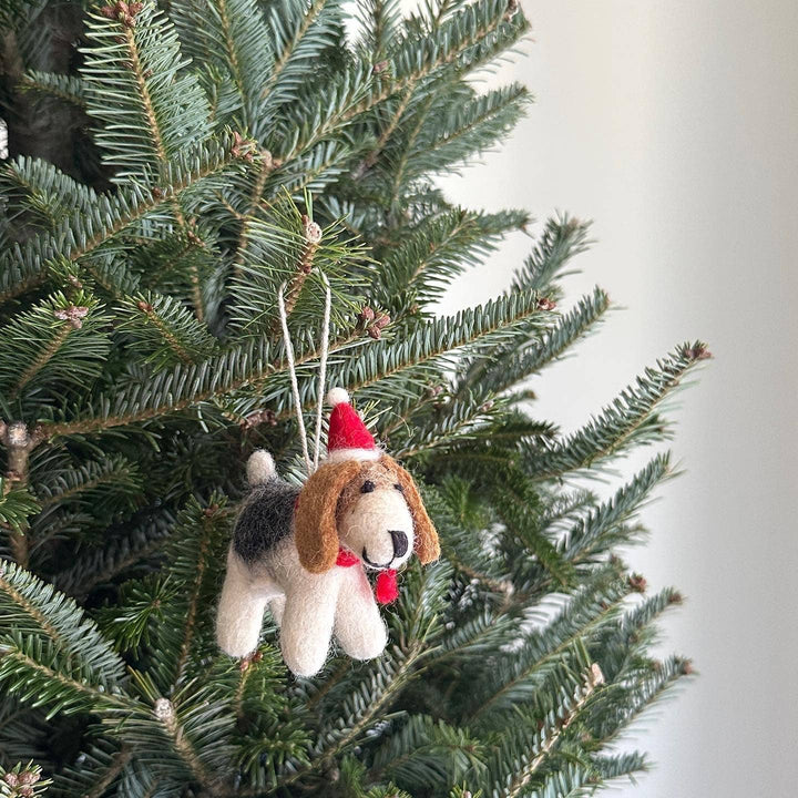 Jack Russell with Christmas Hat Felt Ornament