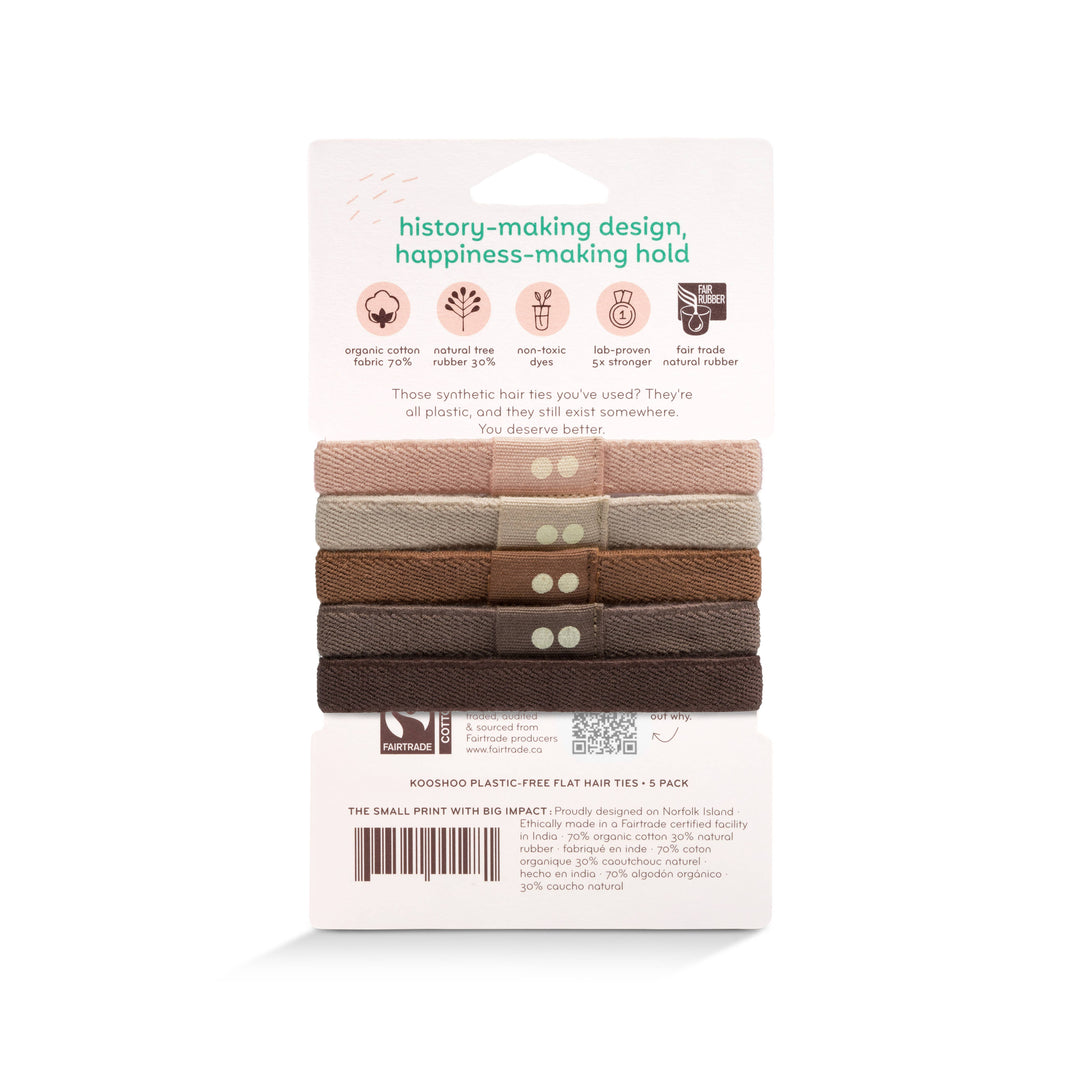 Plastic-free Flat Hair Ties - Earth Tints