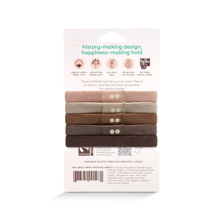 Plastic-free Flat Hair Ties - Earth Tints