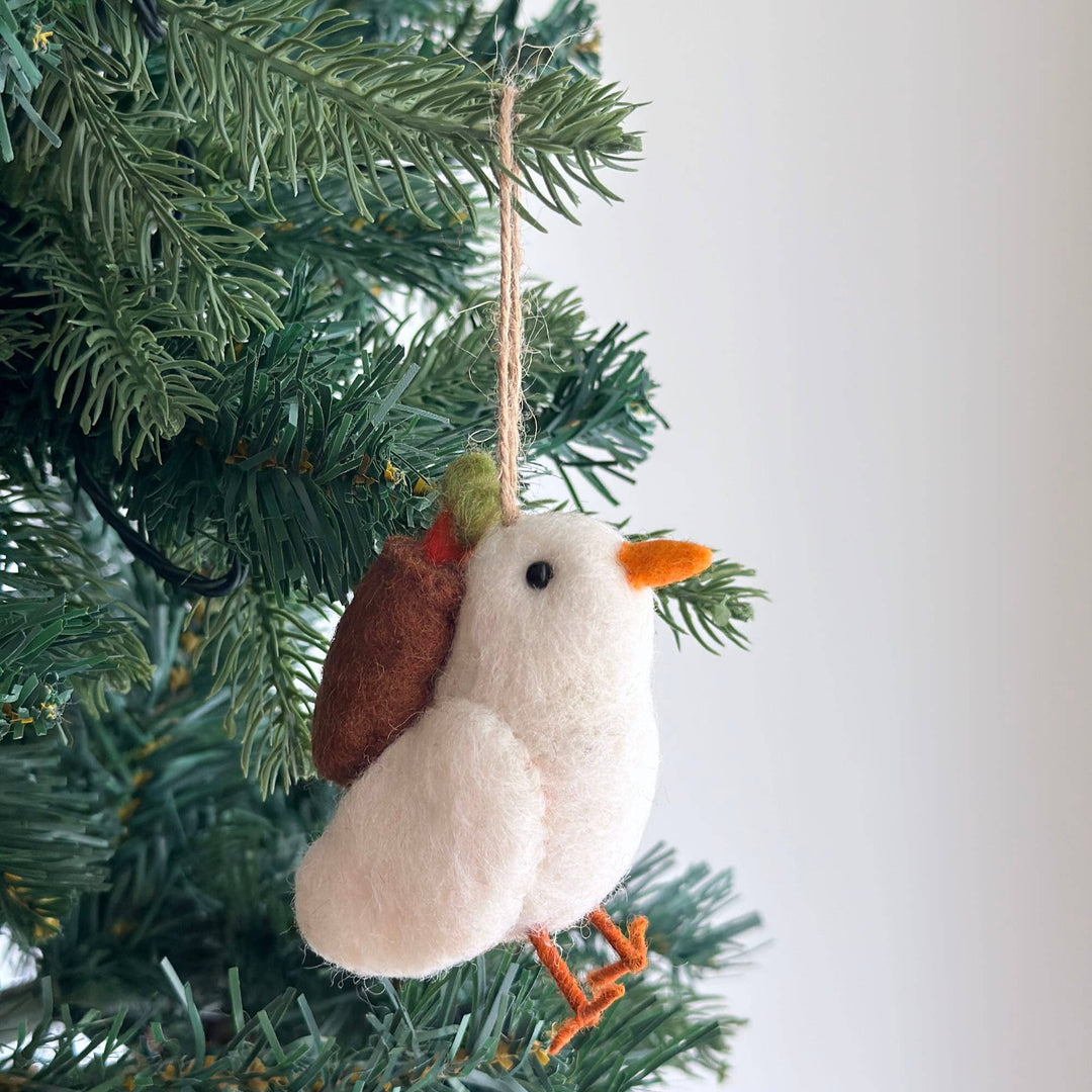 White Bird with Carrot Felt Ornament