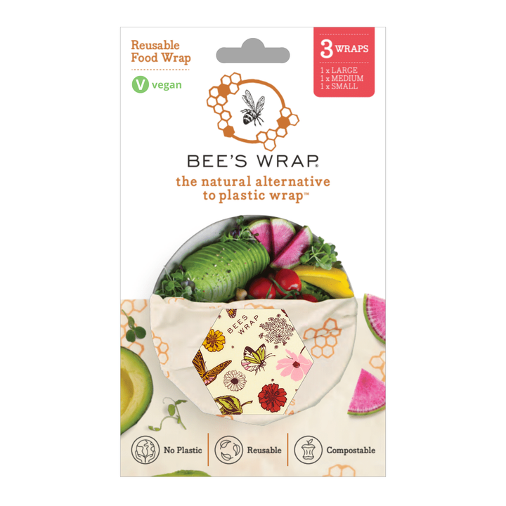 Bee's Wrap Assorted 3 Pack - Meadow Magic, Plant Based Vegan Wax