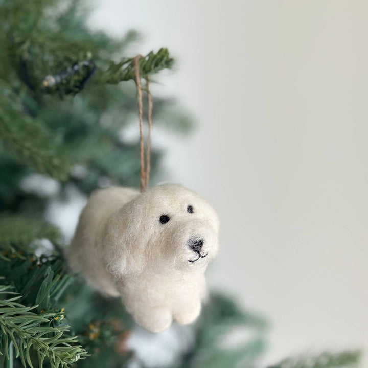 White Maltese Dog Felt Ornament