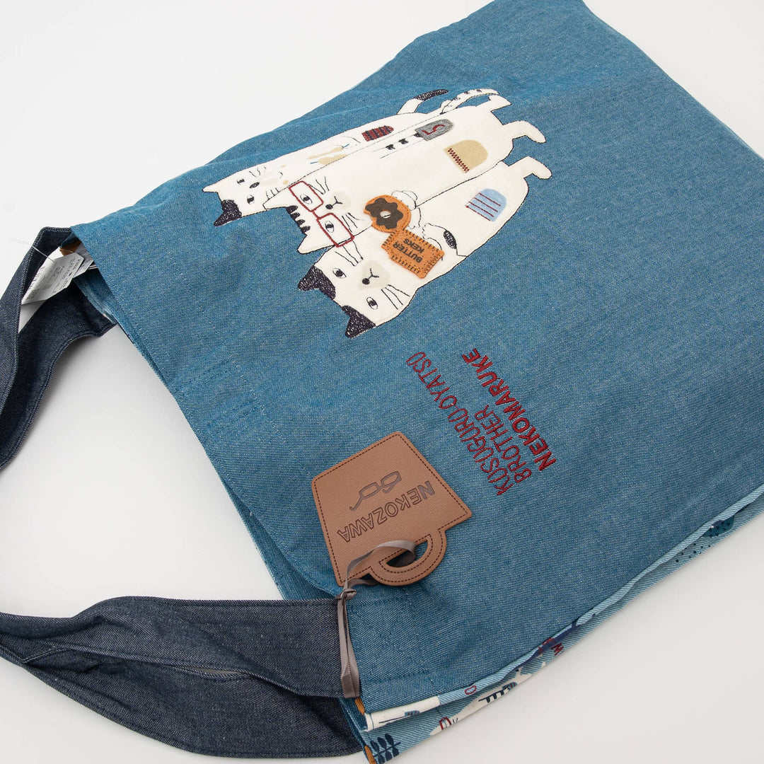 Three Cats Embroidered Canvas Tote Bag