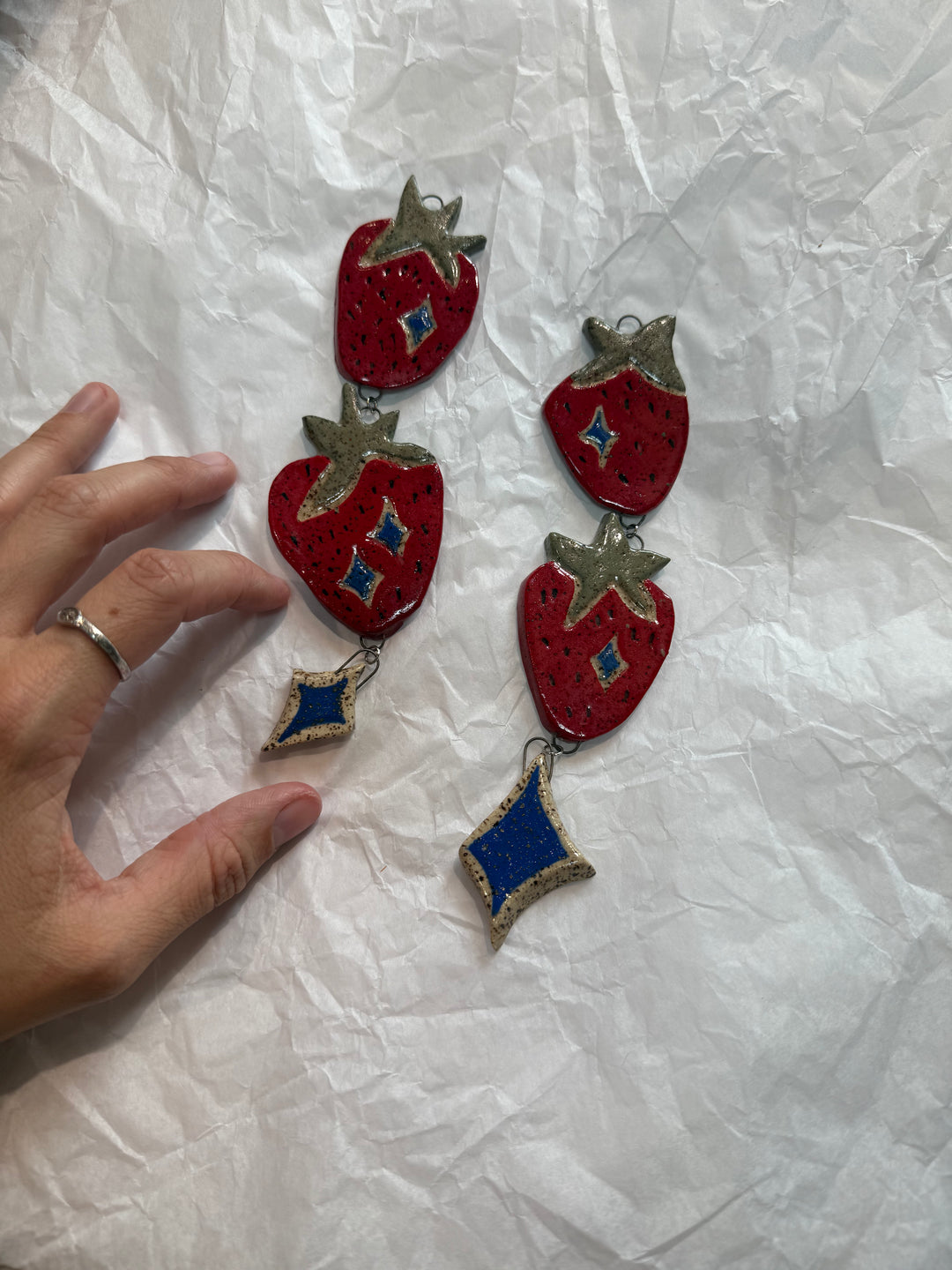 Handmade Ceramic Strawberry Hanging Decor