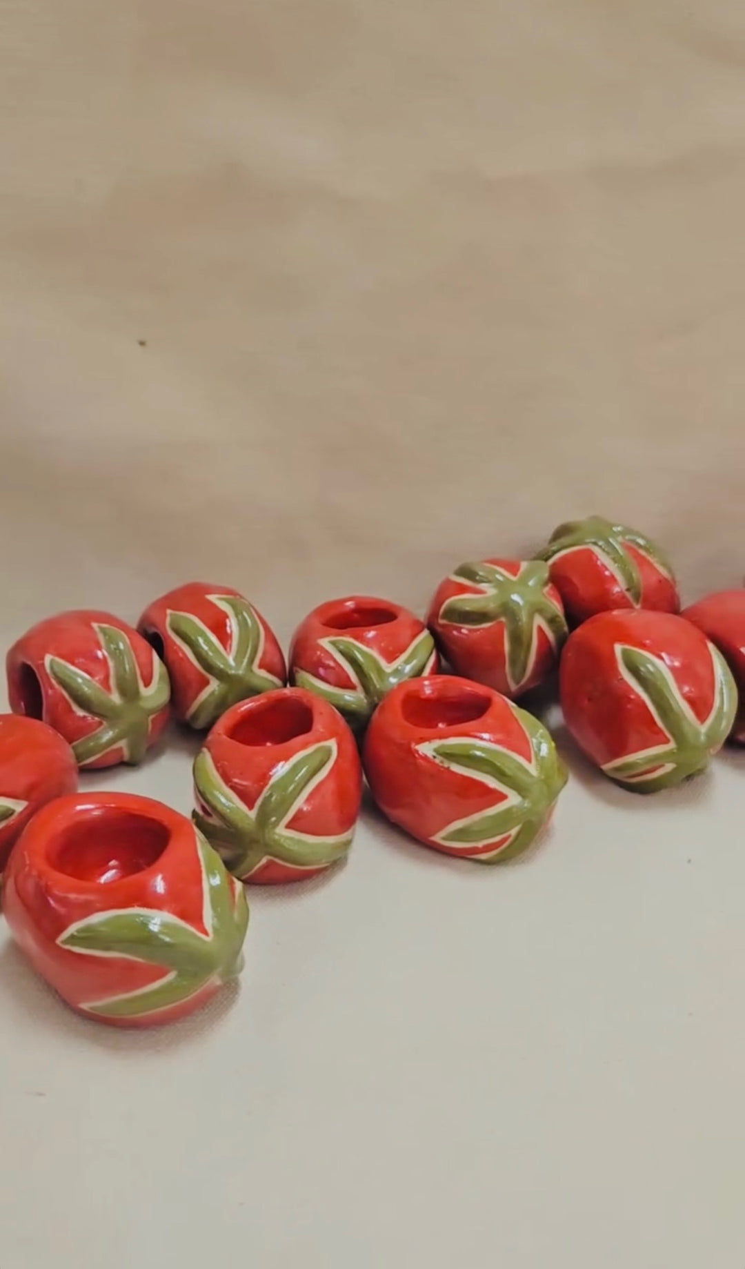 Handmade Ceramic Tomato Taper Candle Stick Holders