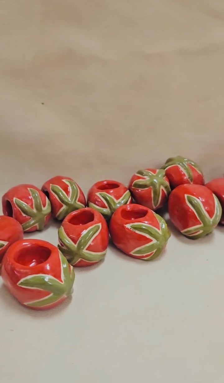 Handmade Ceramic Tomato Taper Candle Stick Holders