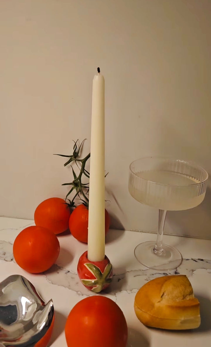 Handmade Ceramic Tomato Taper Candle Stick Holders