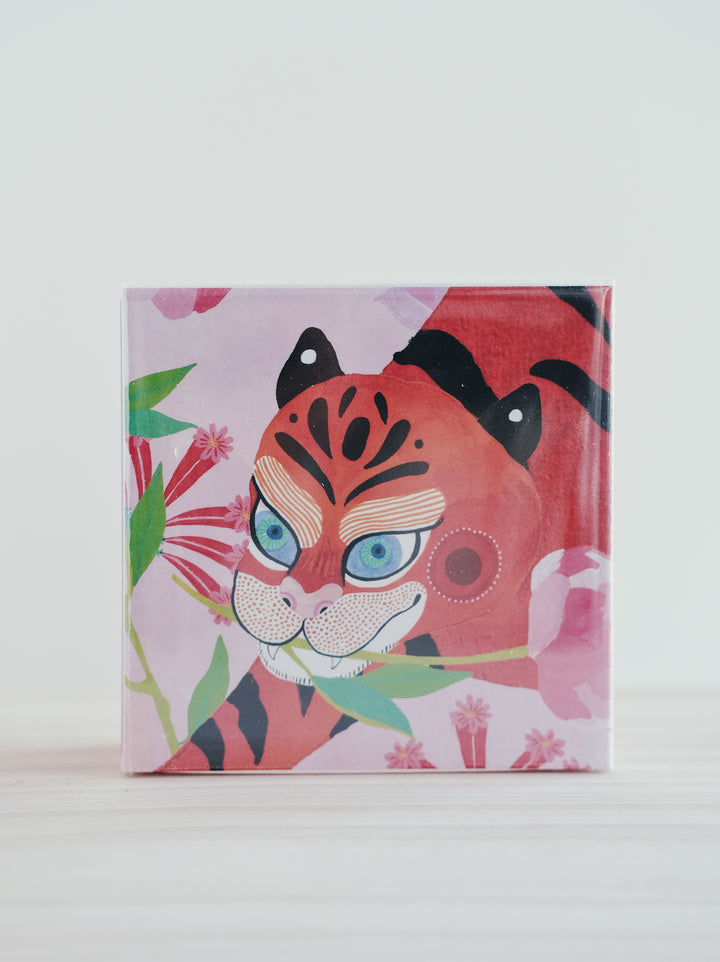 Tiger with Peony Square Matchbox