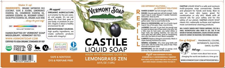 Castile Liquid Soap | Vermont Soap - Bulk Refill