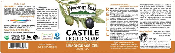 Castile Liquid Soap | Vermont Soap - Bulk Refill