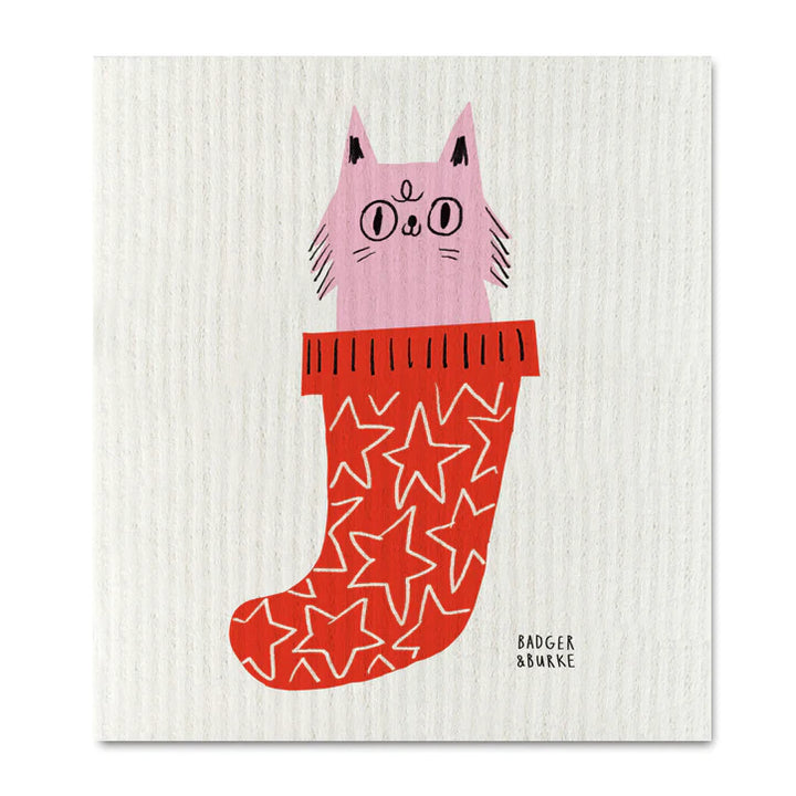 X-mas Stocking Kitty Swedish Sponge Cloth