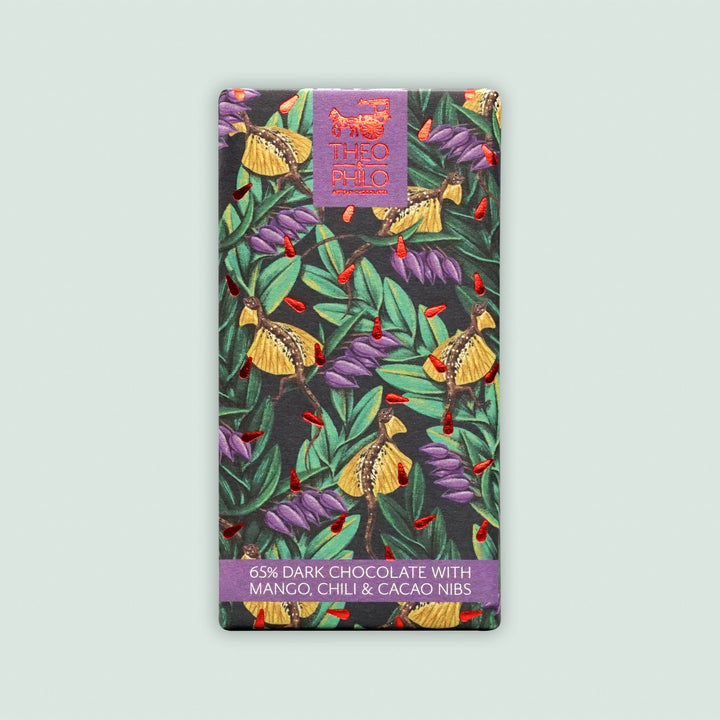 Dark Chocolate with Mango, Chili & Nibs 65%