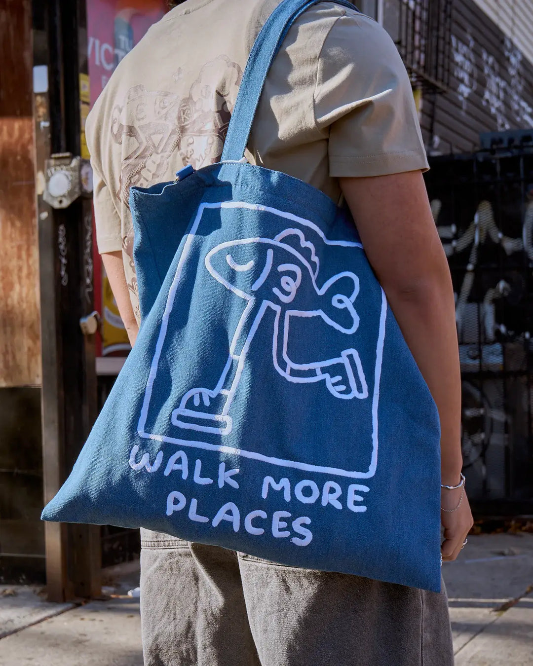 Walk More Places Demin Tote Bag