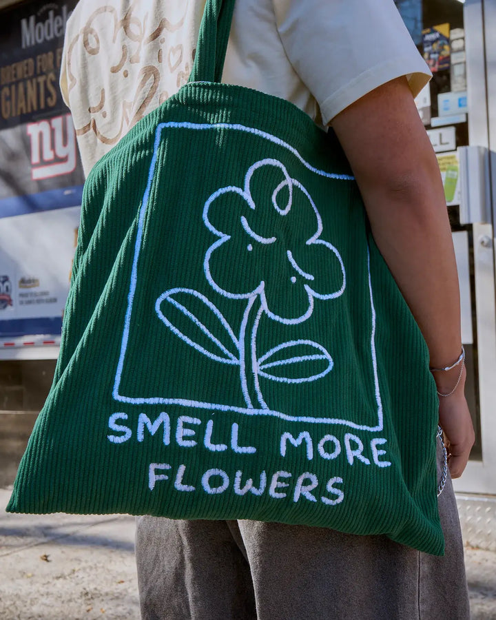 Smell More Flower Corduroy Tote Bag