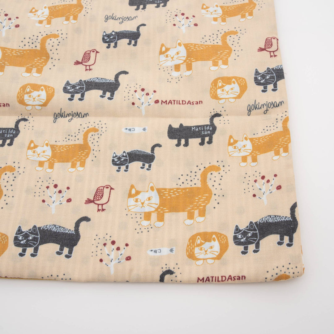 Cats Embroidered Canvas Tote Bag -Yellow