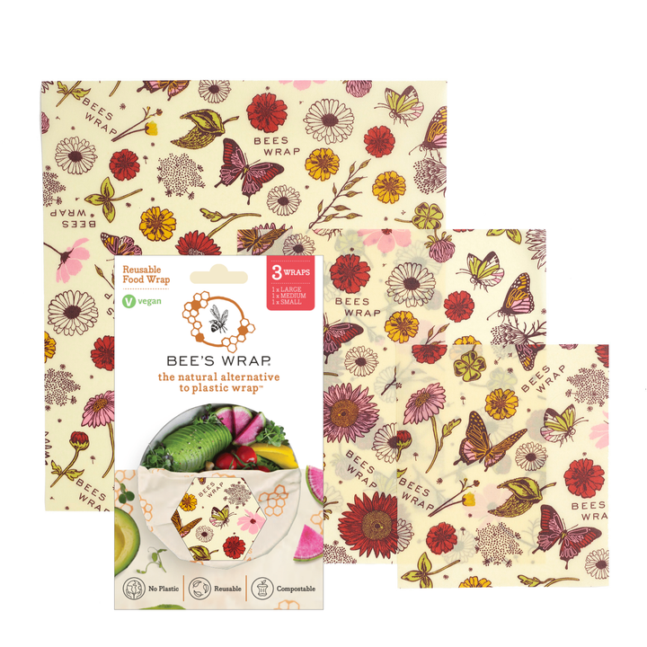 Bee's Wrap Assorted 3 Pack - Meadow Magic, Plant Based Vegan Wax