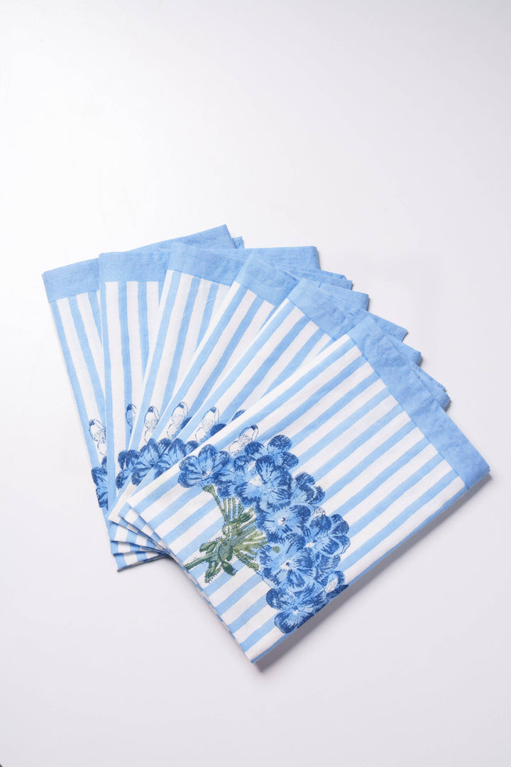 Blue Hydrangea Blockprint Napkins - Set of 4