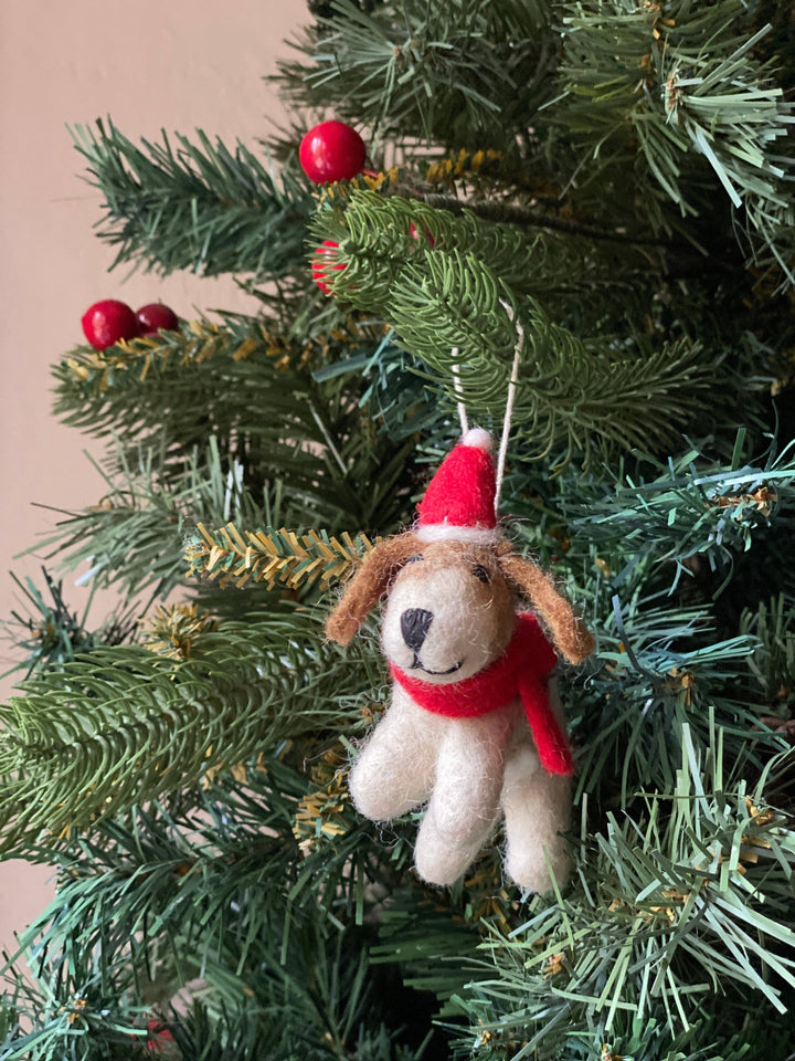 Jack Russell with Christmas Hat Felt Ornament
