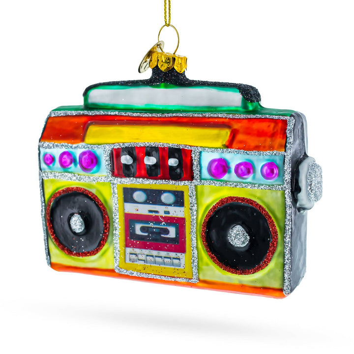 Vintage Cassette Player Boombox Glass Ornament