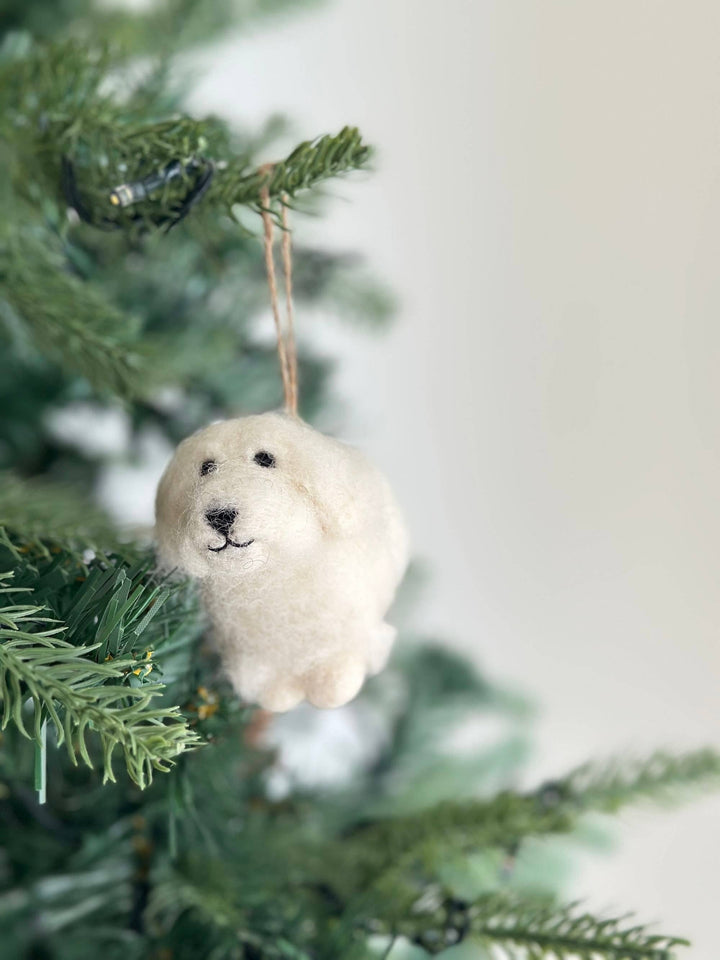 White Maltese Dog Felt Ornament