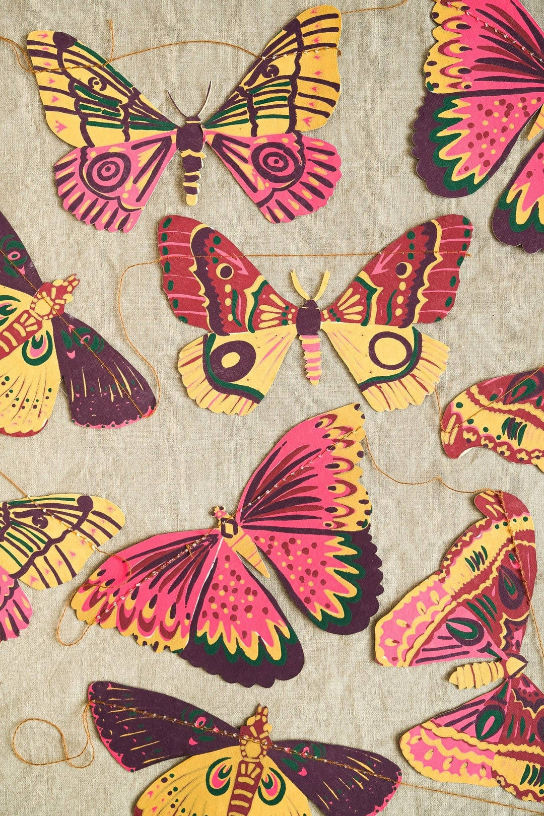 Colorful Butterflies Paper Sewn Garland