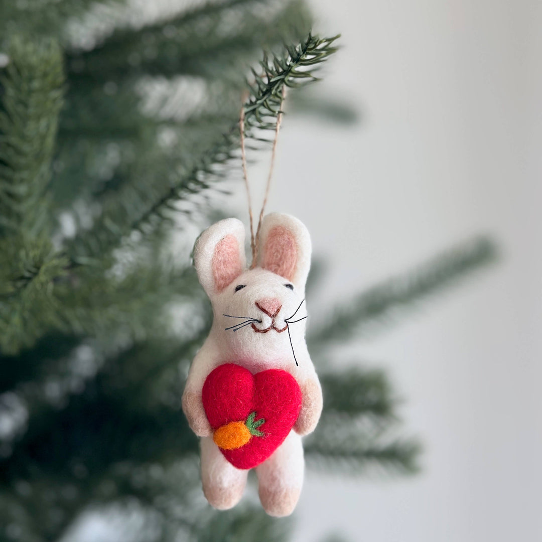 Brown Bunny Holding A Heart Felt Ornament